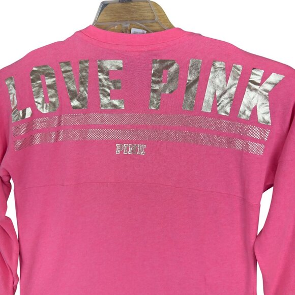 Victoria’s Secret Pink Shirt Women S Love Pink Metallic Gold Bling Fleece - Picture 3 of 9